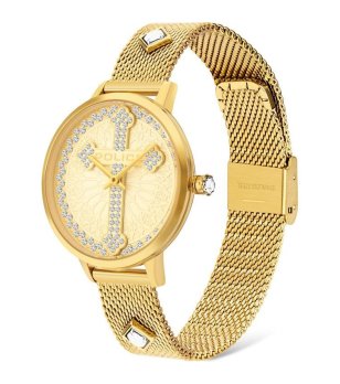 Дамски златист часовник с кръст и кристали снимка