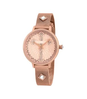 Дамски розовозлатист часовник с кръст и кристали снимка