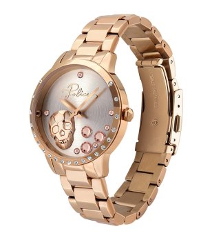 Дамски розовозлатист часовник с череп снимка