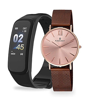 Комплект кафяв часовник с верижка и смарт-часовник снимка