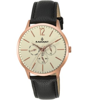 Мъжки аналогов часовник в ровозлатисто с черна кожена каишка снимка