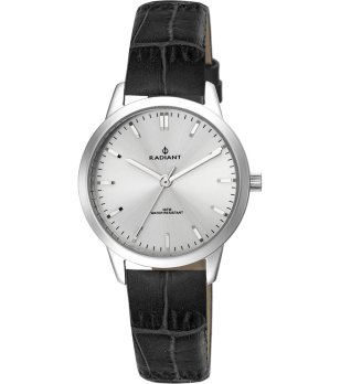 Дамски часовник в сребристо с черна кожена каишка снимка