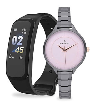 Комплект аналогов часовник и гривна смарт-часовник Silver Pink снимка