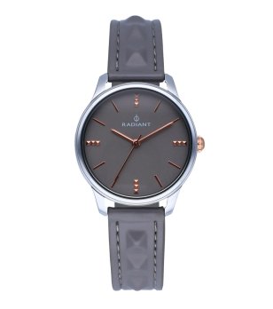 Дамски сребрист часовник със сива каишка с релеф снимка