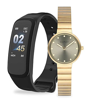 Комплект златист часовник и смарт-гривна часовник снимка