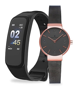 Дамски комплект часовник в графит и розово-златисто и смарт часовник снимка