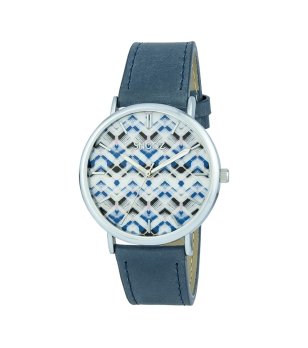 Аналогов часовник с кожена синя каишка снимка