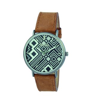 Унисекс аналогов часовник с кафява кожена каишка снимка