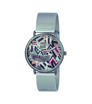 Сребрист аналогов часовник с ефектен принт снимка