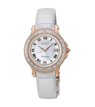 Дамски водоустойчив бял часовник Premier с кристали снимка