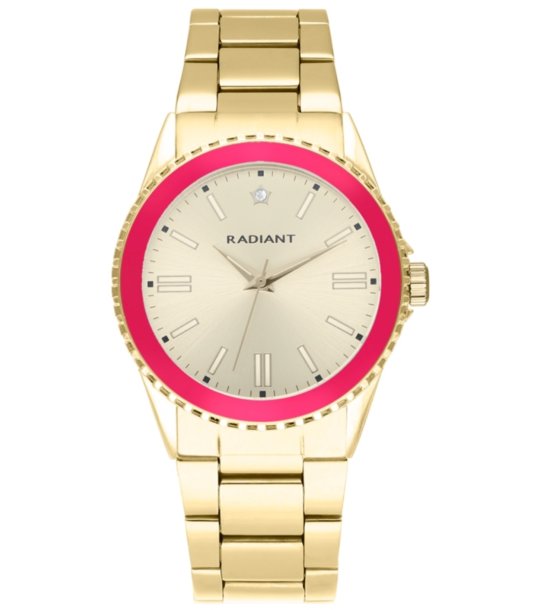 Аналогов златист дамски часовник с розов кант снимка