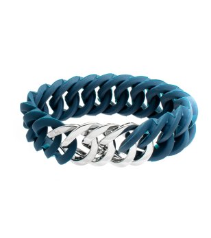 Дамска синя силиконова гривна със сребристи детайли  снимка