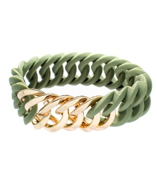 Зелена дамска силиконова гривна със златисто звено снимка