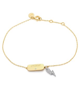 Дамска златиста гривна с висулка светкавица и плочка снимка