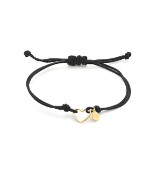 Регулируема черна гривна със златисто сърце снимка