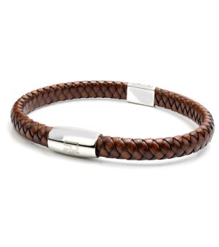 Кафява дамска кожена гривна с плетеница снимка