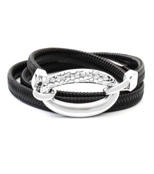 Дамска черна гривна с метален овален елемент снимка