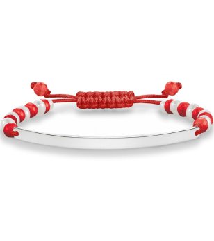 Дамска гривна в бяло и червено с мъниста 19 см снимка