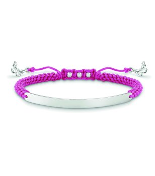 Дамска гривна в сребристо и циклама с плочка и пеперудки 21 см снимка