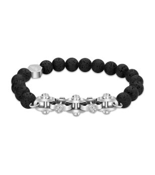 Мъжка гривна с черни мъниста и сребристи детайли снимка