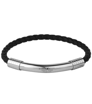 Мъжка кожена черна гривна снимка