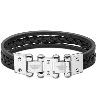 Мъжка кожена черна гривна с метална закопчалка снимка