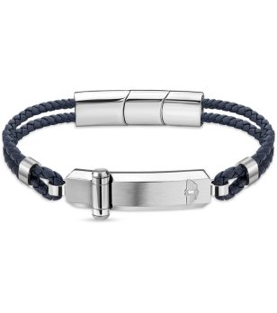 Мъжка кожена тъмносиня гривна със сребристи елементи снимка