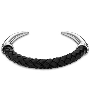 Мъжка кожена гривна със сребристи детайли снимка