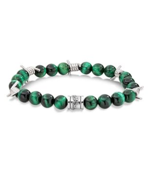 Мъжка гривна със зелени мъниста и метални елементи снимка