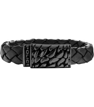 Мъжка кожена черна гривна с метален елемент снимка