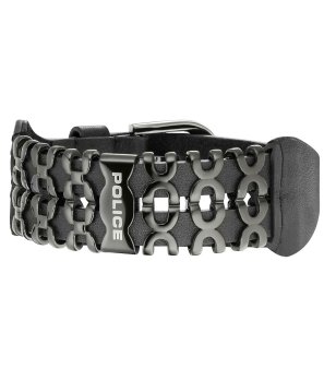 Мъжка черна гривна от кожа и метал снимка