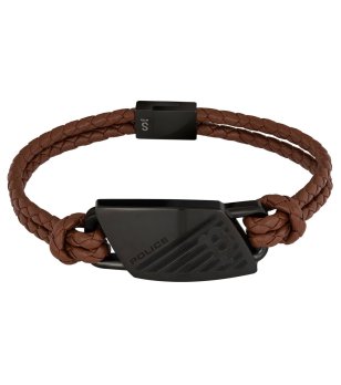 Мъжка гривна с кафяв кожен шнур и черни детайли снимка