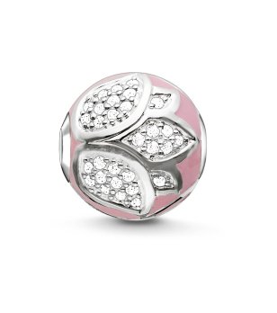 Талисман за гривна в сребристо и розово с флорални мотиви снимка