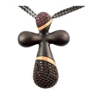 Дамско черно колие с кристали по висулката снимка