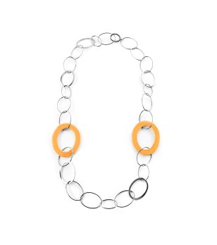 Дамско сребристо колие с оранжеви елементи снимка