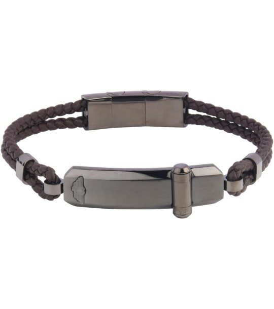 Мъжка кожена гривна в тъмнокафяво с елементи в цвят графит снимка