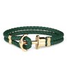 Кожена гривна в тъмнозелено с плетеница и златиста котва размер  L-0 снимка