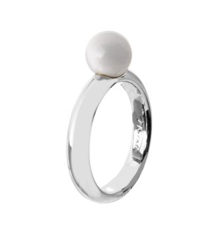 Дамски сребрист пръстен с бял перла размер 50 снимка
