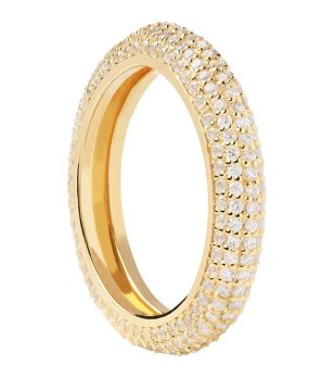 Дамски златист пръстен с кристали размер 16  снимка