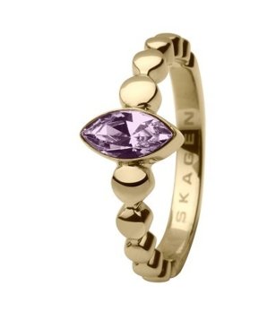 Елегантен златист пръстен с лилав камък размер 7 снимка