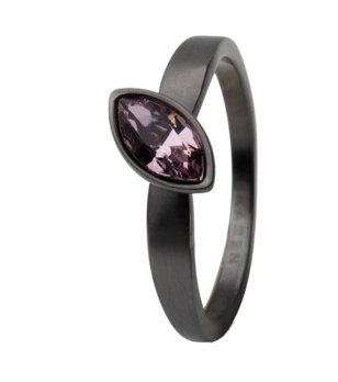 Пръстен черен с инкрустирано камъче размер 5 снимка