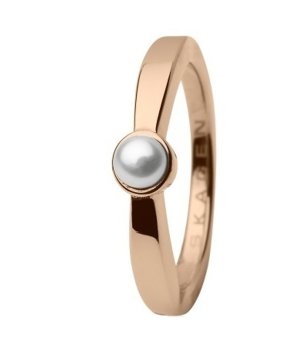 Елегантен розовозлатист пръстен с бяла перла размер 8 снимка