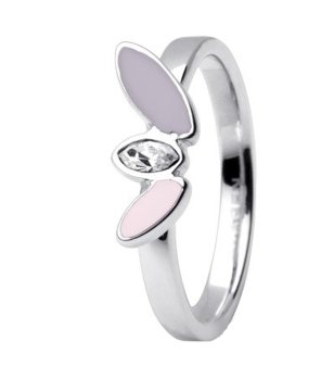 Елегантен сребрист пръстен с кристал и розови детайли размер 6 снимка