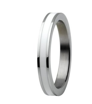 Сребрист дамски пръстен с бял кант размер 5 снимка