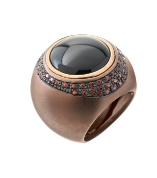 Дамски пръстен в бронзов нюанс с оникс и кристали снимка