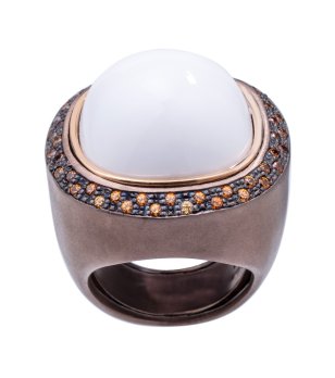 Елегантен дамски пръстен в бронзов нюанс с камък и кристали снимка