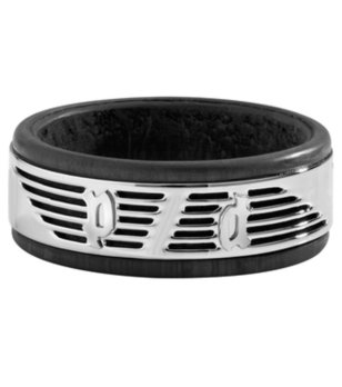 Мъжки пръстен с гравюра в черно и сребристо размер 10 снимка