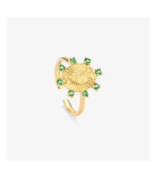 Дамски златист пръстен със зелени камъни снимка