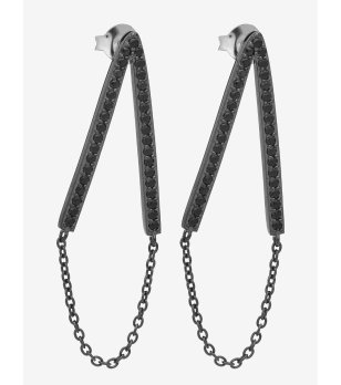 Дамски обеци с верижка в сребристо и черно с камъчета снимка