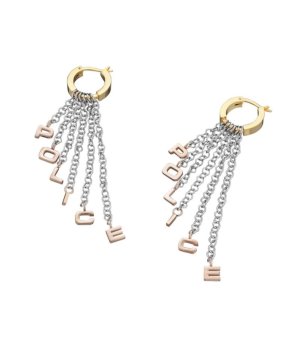 Обеци в сребристо и златисто с висящи букви снимка